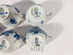5x Royal Copenhagen Blue Flower 1870 Gold Rim Coffee Cups & Saucers Set