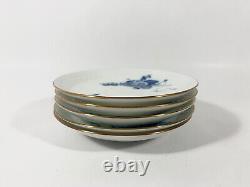 5x Royal Copenhagen Blue Flower 1870 Gold Rim Coffee Cups & Saucers Set