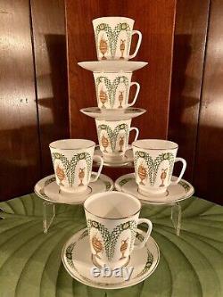 6NewLomonosov Russian China Demitasse TeaCups&Saucers Green Gold Band Set 6