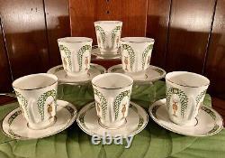 6NewLomonosov Russian China Demitasse TeaCups&Saucers Green Gold Band Set 6