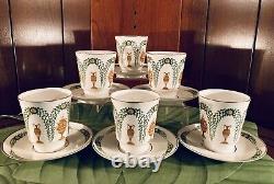 6NewLomonosov Russian China Demitasse TeaCups&Saucers Green Gold Band Set 6