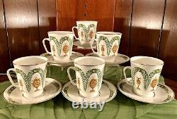 6NewLomonosov Russian China Demitasse TeaCups&Saucers Green Gold Band Set 6