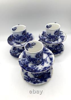 6 Alfred Meakin Flow Blue & Gold Harvest Cups & Saucers Demitasse 3 oz
