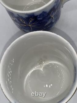 6 Alfred Meakin Flow Blue & Gold Harvest Cups & Saucers Demitasse 3 oz