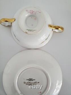 6 Antique COPELAND SPODE Bouillon Cups & Saucers PINK ROSES Gold Trim