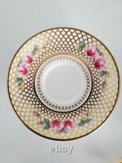 6 Antique COPELAND SPODE Bouillon Cups & Saucers PINK ROSES Gold Trim