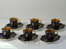 6 Antique Late 19thC Coalport Coalt Blue & Gold Gilt Demitasse Cups & Saucers