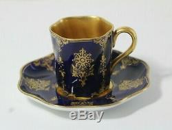 6 Antique Late 19thC Coalport Coalt Blue & Gold Gilt Demitasse Cups & Saucers