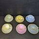 6 Arcopal French Harlequin Gold Rim Pastel Milk Opalescent Tea Cups & Saucers