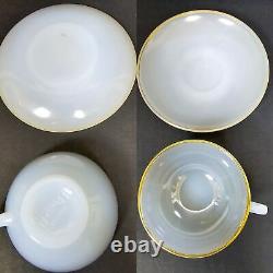 6 Arcopal French Harlequin Gold Rim Pastel Milk Opalescent Tea Cups & Saucers