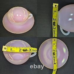 6 Arcopal French Harlequin Gold Rim Pastel Milk Opalescent Tea Cups & Saucers