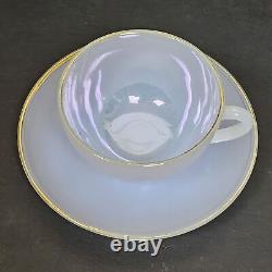 6 Arcopal French Harlequin Gold Rim Pastel Milk Opalescent Tea Cups & Saucers