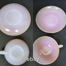 6 Arcopal French Harlequin Gold Rim Pastel Milk Opalescent Tea Cups & Saucers