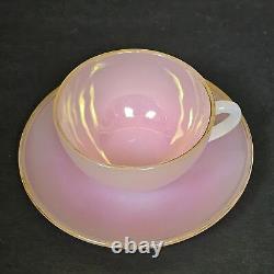 6 Arcopal French Harlequin Gold Rim Pastel Milk Opalescent Tea Cups & Saucers