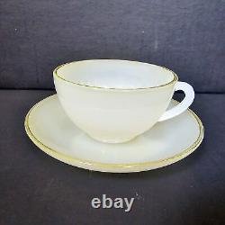 6 Arcopal French Harlequin Gold Rim Pastel Milk Opalescent Tea Cups & Saucers