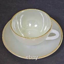 6 Arcopal French Harlequin Gold Rim Pastel Milk Opalescent Tea Cups & Saucers