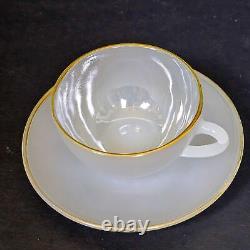 6 Arcopal French Harlequin Gold Rim Pastel Milk Opalescent Tea Cups & Saucers