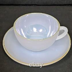 6 Arcopal French Harlequin Gold Rim Pastel Milk Opalescent Tea Cups & Saucers