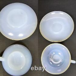 6 Arcopal French Harlequin Gold Rim Pastel Milk Opalescent Tea Cups & Saucers