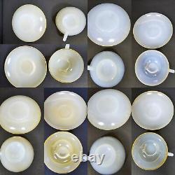 6 Arcopal French Harlequin Gold Rim Pastel Milk Opalescent Tea Cups & Saucers