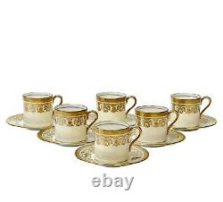 6 Aynsley England Porcelain Demitasse Cup & Saucers in Kenilworth Ivory c. 1940