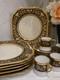 6 Black Knight Hohenberg Bavaria Gold White Cobalt Plates & 6 Cups & Saucers