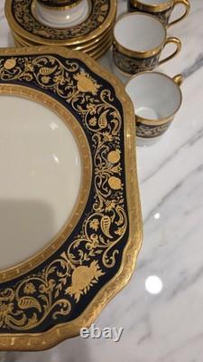 6 Black Knight Hohenberg Bavaria Gold White Cobalt Plates & 6 Cups & Saucers