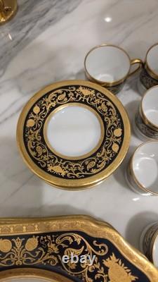 6 Black Knight Hohenberg Bavaria Gold White Cobalt Plates & 6 Cups & Saucers