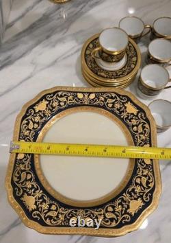 6 Black Knight Hohenberg Bavaria Gold White Cobalt Plates & 6 Cups & Saucers