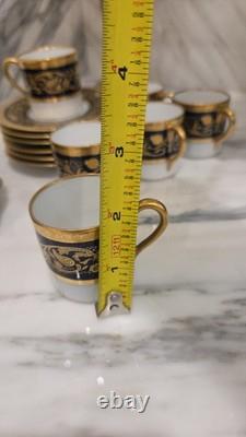 6 Black Knight Hohenberg Bavaria Gold White Cobalt Plates & 6 Cups & Saucers