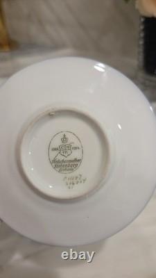 6 Black Knight Hohenberg Bavaria Gold White Cobalt Plates & 6 Cups & Saucers