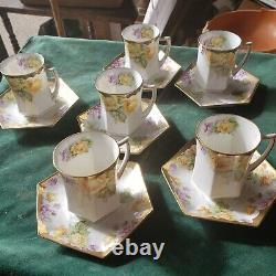 6 CS Prussia Carl Schlegelmilch Gold Gilt Floral Tea Cups & Saucers 1882-1912