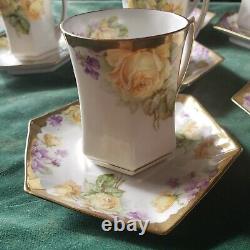 6 CS Prussia Carl Schlegelmilch Gold Gilt Floral Tea Cups & Saucers 1882-1912