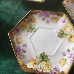 6 CS Prussia Carl Schlegelmilch Gold Gilt Floral Tea Cups & Saucers 1882-1912