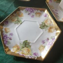 6 CS Prussia Carl Schlegelmilch Gold Gilt Floral Tea Cups & Saucers 1882-1912