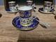 6 Crown Staffordshire Egg Shell Espresso Cups, Saucers, Sterling Holders, Spoons