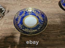 6 Crown Staffordshire Egg Shell espresso cups, saucers, sterling holders, spoons