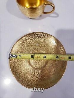 6 Etched Water Lily Gold Dipped Osborne Studios demi. Cup & Saucers