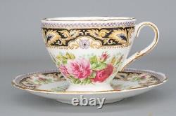 6 Foley FLORENCE Teacups & Saucers Pink Cabbage Roses Scallop Gold Gilded Rim