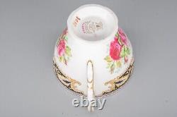6 Foley FLORENCE Teacups & Saucers Pink Cabbage Roses Scallop Gold Gilded Rim