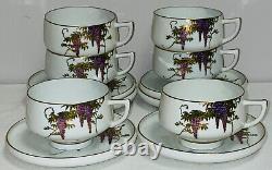 6 Japan KOSIDA PURPLE WISTERIA WithVINES 2 1/4 LITHOPANE GOLD TRIM CUPS & SAUCERS