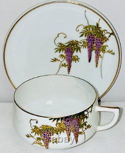 6 Japan KOSIDA PURPLE WISTERIA WithVINES 2 1/4 LITHOPANE GOLD TRIM CUPS & SAUCERS