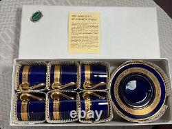 6 Legle Porcelaine d'Art Limoges Cobalt&Gold Demitasse Cups and Saucers with Box