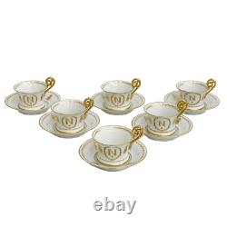 6 Limoges France Gilt Porcelain Cup & Saucers Napoleonic with Bees circa 1920