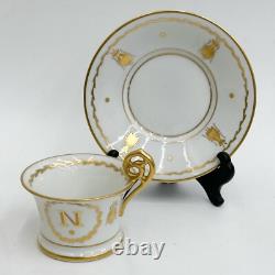 6 Limoges France Gilt Porcelain Cup & Saucers Napoleonic with Bees circa 1920