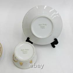6 Limoges France Gilt Porcelain Cup & Saucers Napoleonic with Bees circa 1920