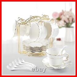 6-Piece Luxury Tea Cup Set with Golden Trim British Royal Porcelain