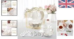 6-Piece Luxury Tea Cup Set with Golden Trim British Royal Porcelain