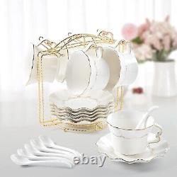 6-Piece Luxury Tea Cup Set with Golden Trim British Royal Porcelain