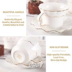 6-Piece Luxury Tea Cup Set with Golden Trim British Royal Porcelain
